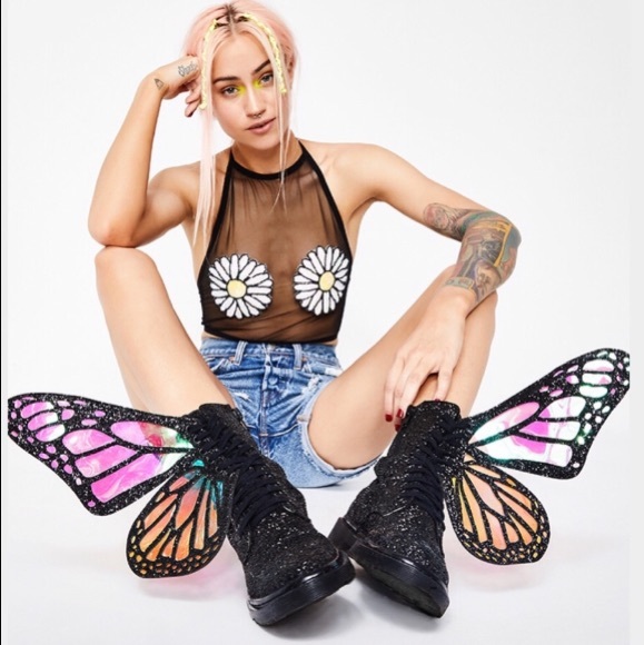 Butterfly Boots Glitter Rave Burning Man EDC Black - Picture 3 of 7